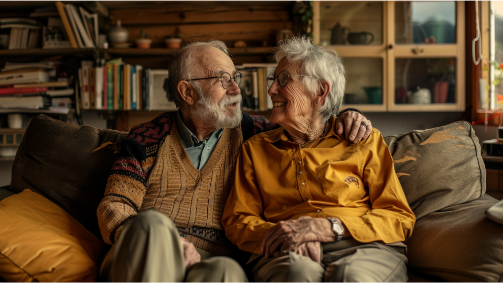 An older couple laughing in their ADU