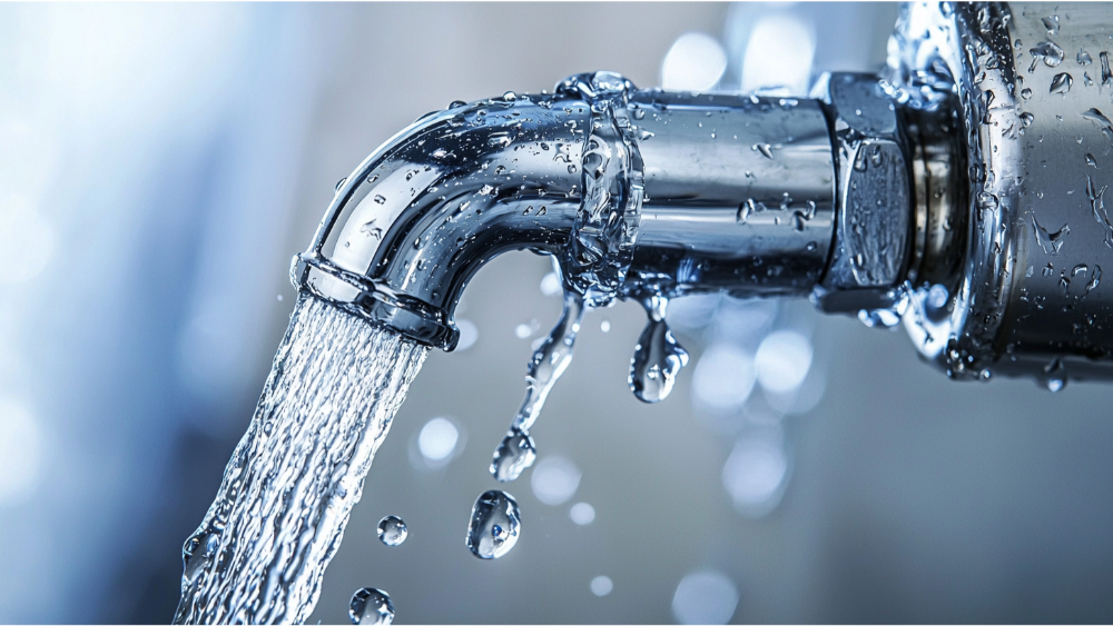 Hard water coming out of a pipe