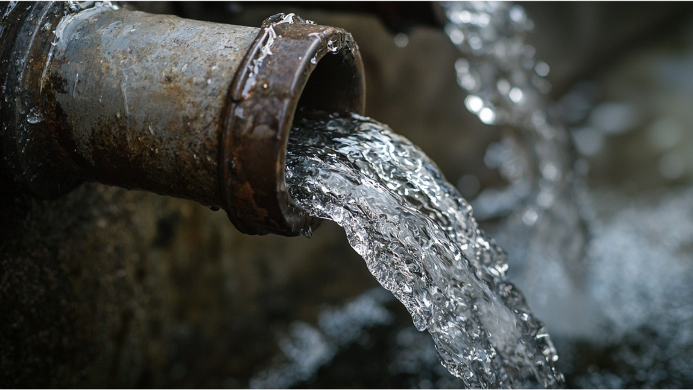 Hard water coming out of a pipe