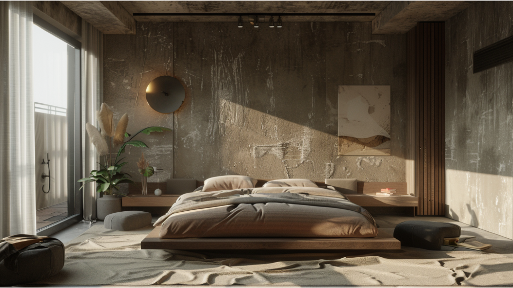 A brutalist interior designed room