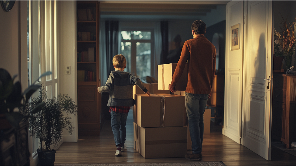 A family moving into their home