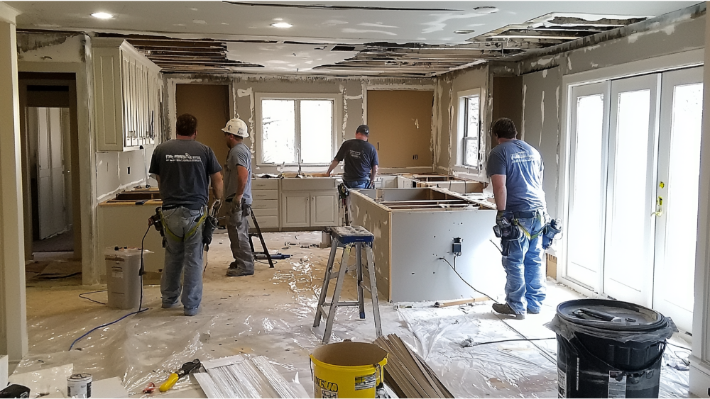 A team remodeling a kitchen