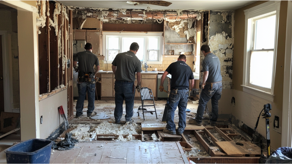 A team remodeling a kitchen