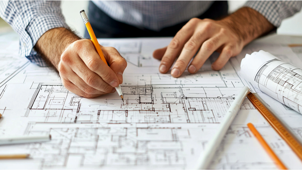 A man drafting home plans