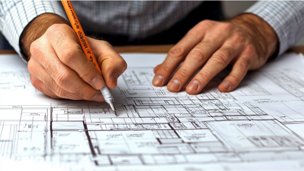 A man drafting home plans