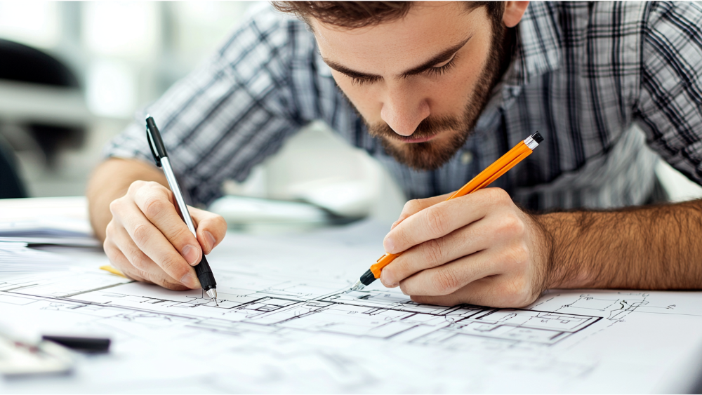 A man drafting home plans