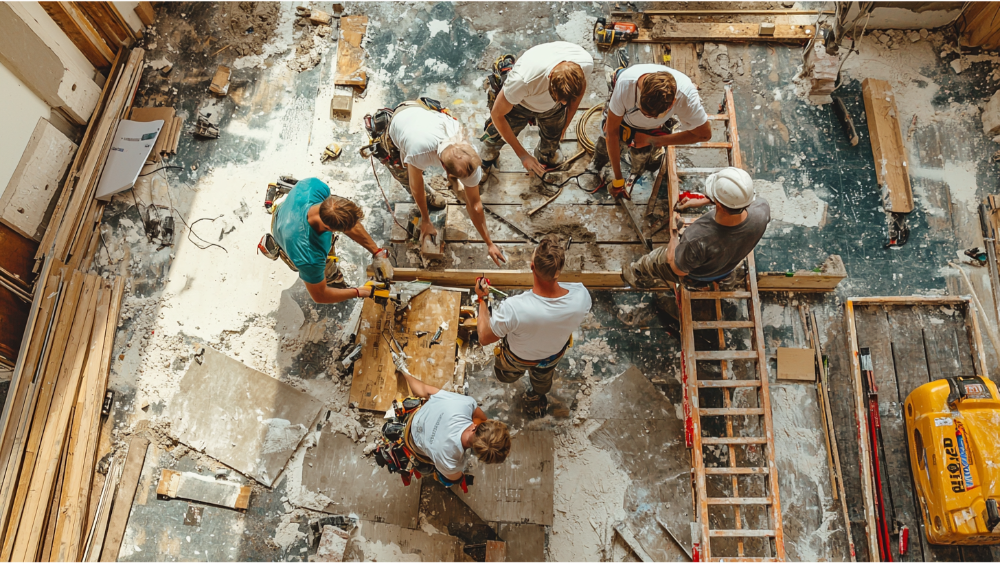 A team remodeling a house