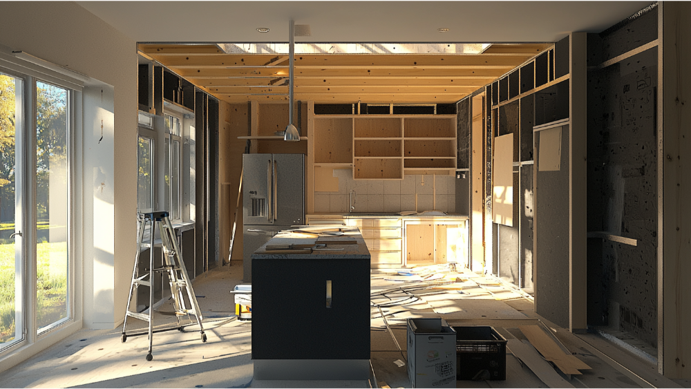 A kitchen remodeling happening in the home