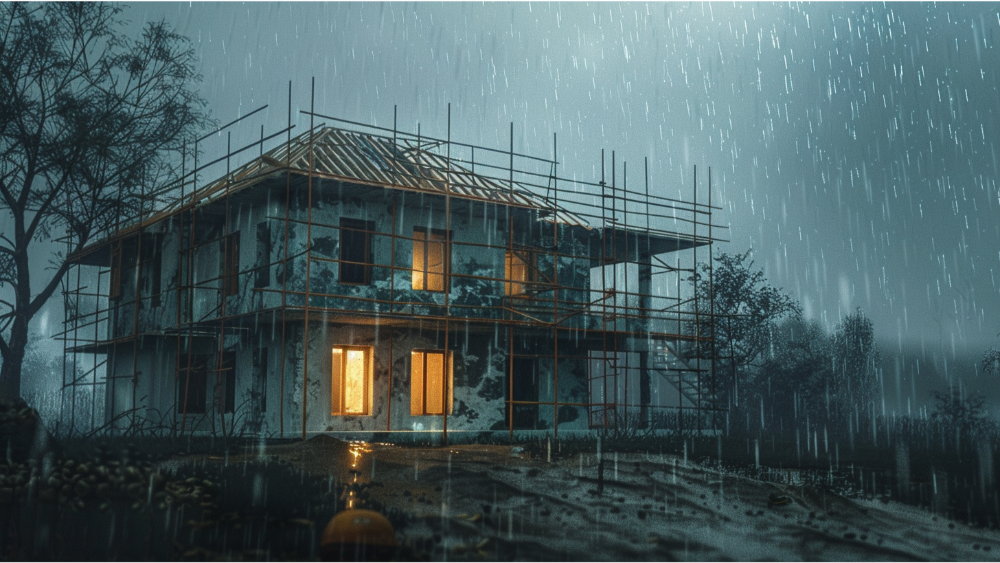 Construction in the rain