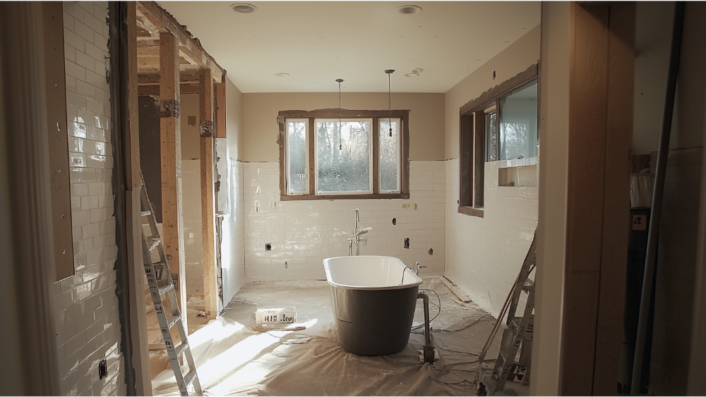 A bathroom undergoing a remodel