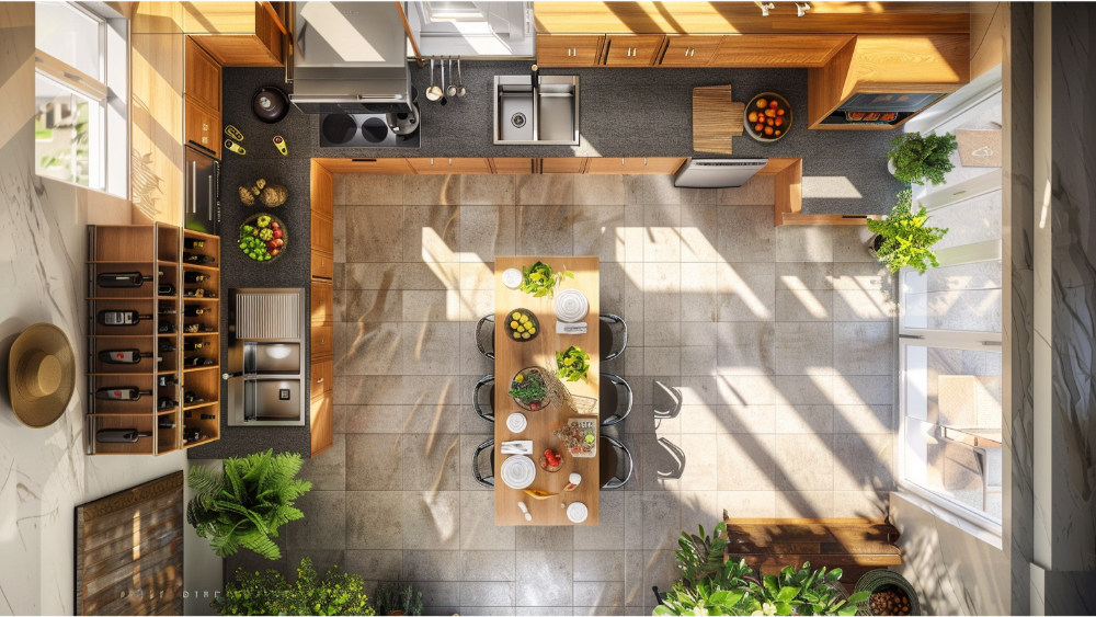 A overhead view of a kitchen