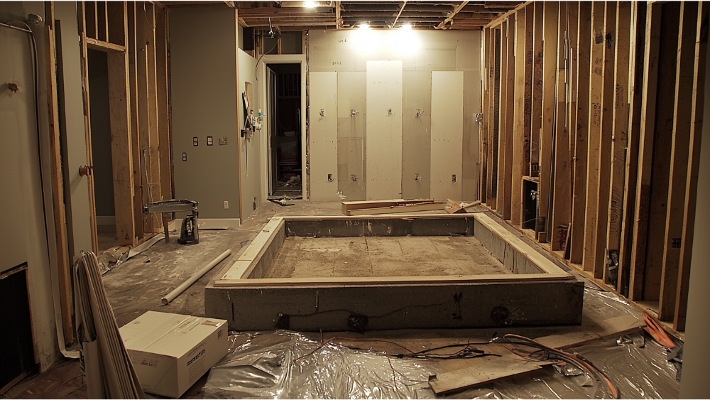 A bathroom being added to a house