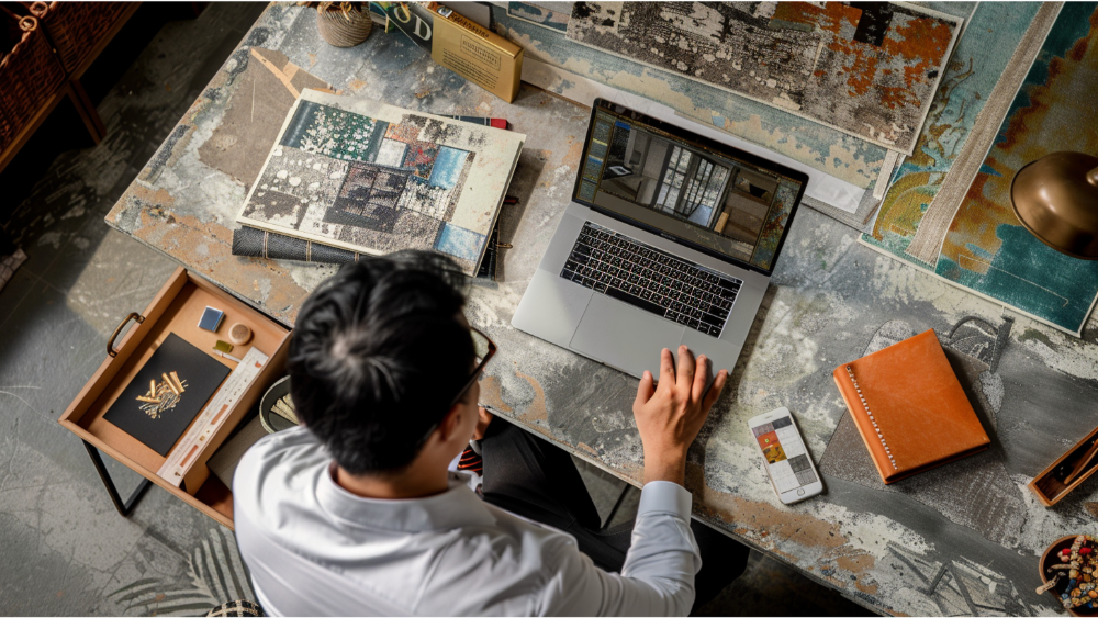 An interior designer working on his laptop