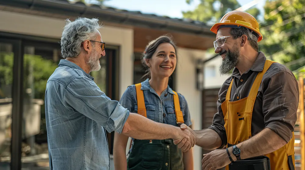 A general contractor shaking hands with the homeowner