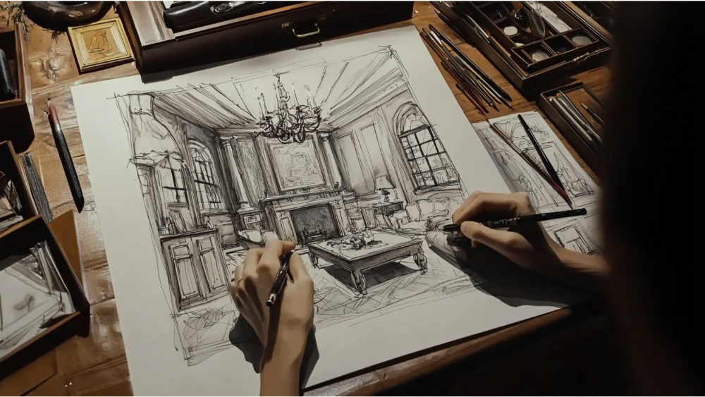 A lady designing the interior of a home