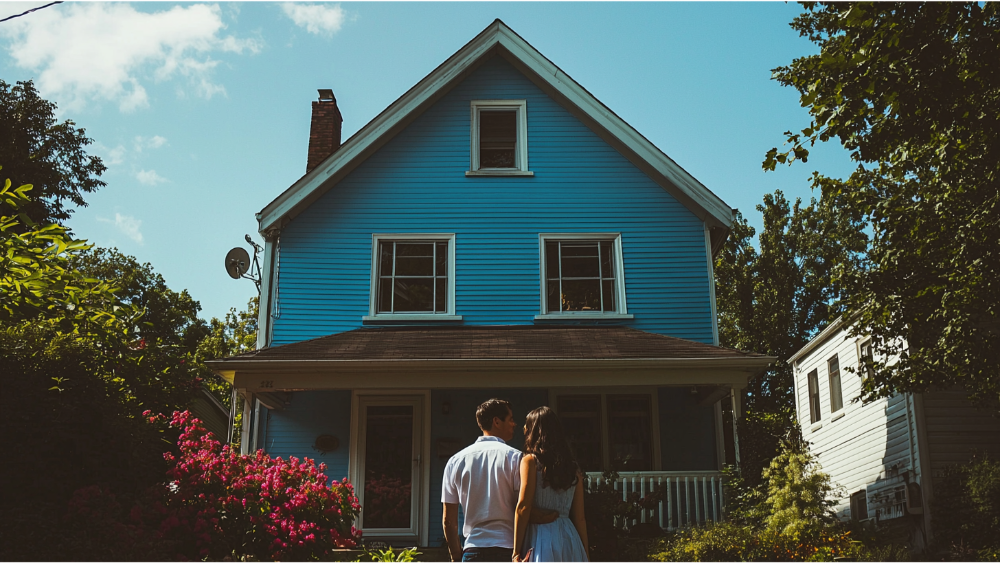 A couple looking at their new home