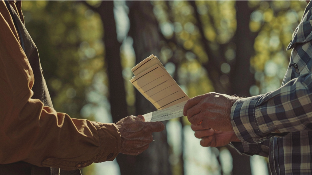 A man receiving papers