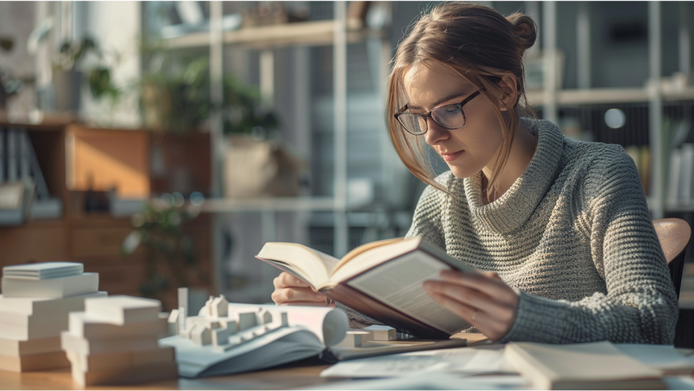 An architect reading a book