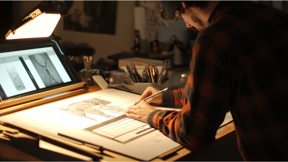 A drafting table being used