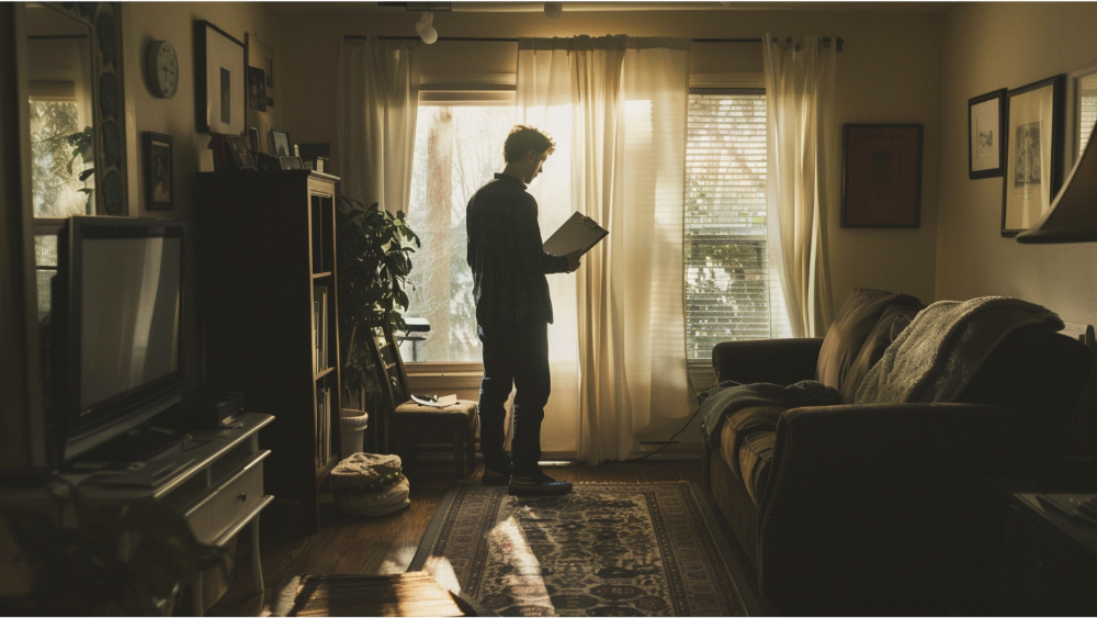 A man gathering information about a room